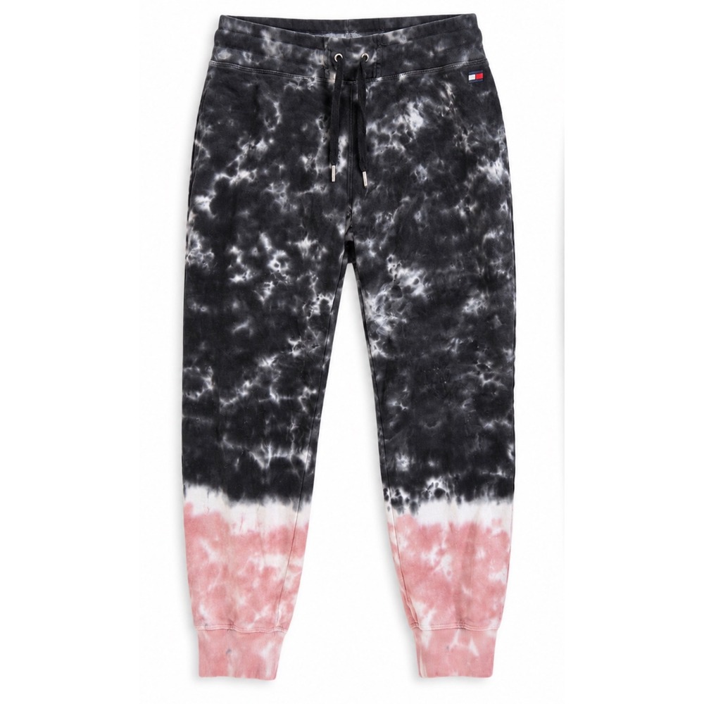 Tommy Hilfiger Sport Tie Dye Joggers Black Pink Sweatpants XL Drawstring Cuffed